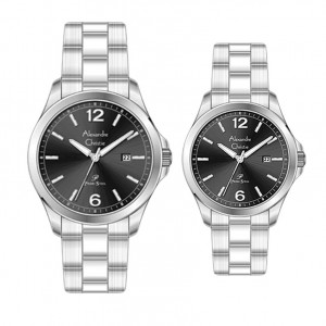 Alexandre Christie AC 1029 Silver Black Steel Couple